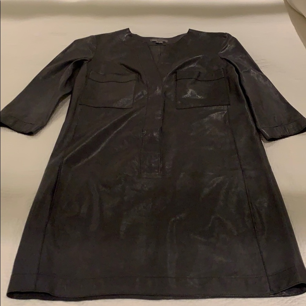 VINCE LEATHER SHIRT DRESS IN COASTAL BLUE SIZE 4 - Picture 8 of 8